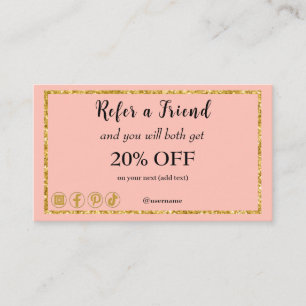 Cartão De Indicação Rosa rosa rosa e código QR, consulte um amigo
