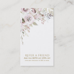 Cartão De Indicação Rosa Suave Aquarela Floral Elegante Indique um Ami