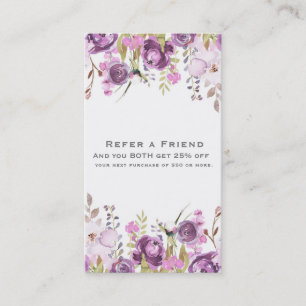 Cartão De Indicação Roxo Lavanda Lilás Floral Chic Indique um Amigo