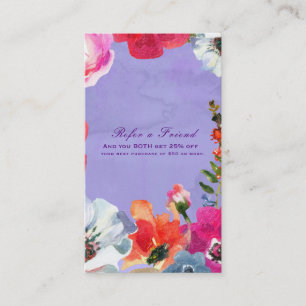 Cartão De Indicação Roxo Pintado Floral Ousado Referir um Amigo