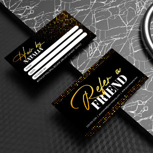 Cartão De Indicação Salão de Estilista Chic Black Gold Sparkle