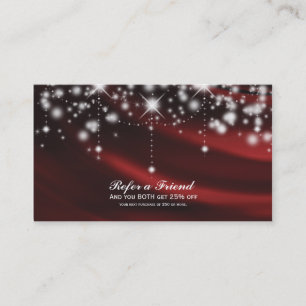Cartão De Indicação Salão Red Silk & Sparkle Glam Indique um Amigo