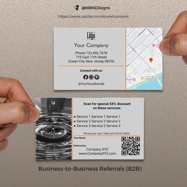 Cartão De Indicação Serviços B2B sofisticados Cinza de código QR (Sophisticated B2B Services QR Code Gray Referral Card, Business to Business Collaboration)