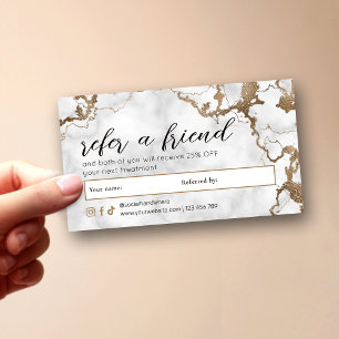 Cartão De Indicação Spa de Unhas Elegantes de Mármore Dourado Salão de