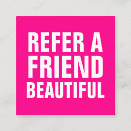 Cartão De Indicação Tendência minimalista refere um amigo rosa moderno