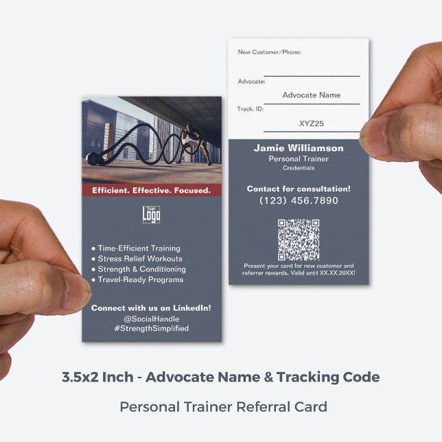 Cartão De Indicação Transforme clientes de Malhação leais em embaixado (3.5x2 Inch, Turn Loyal Fitness Clients into Ambassadors Referral Card)