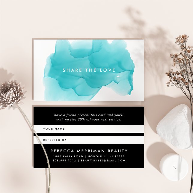 Cartão De Indicação Turquesa Watercolor Blot | Remessa (Criador carregado)