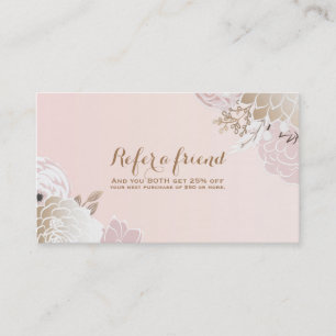 Cartão De Indicação Vintage Moderno Rosa e Dourado Floral Indique um A
