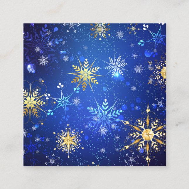 Cartão De Indicação XMAS Blue Background with Golden Snowflakes (Frente)