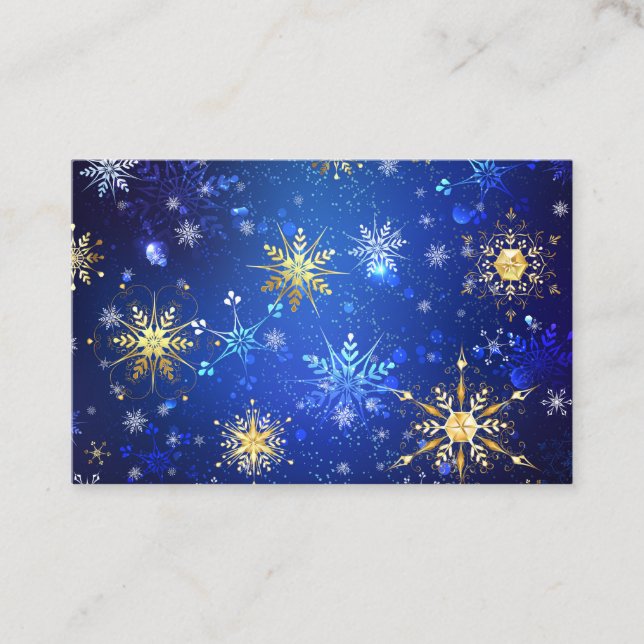 Cartão De Indicação XMAS Blue Background with Golden Snowflakes (Frente)