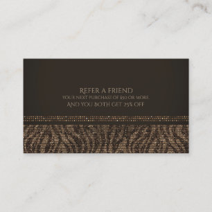 Cartão De Indicação Zebra Brilho Marrom Dourado Glam Chic Indique um A