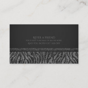 Cartão De Indicação Zebra Silver Sparkle Glam Chic Indique um Amigo