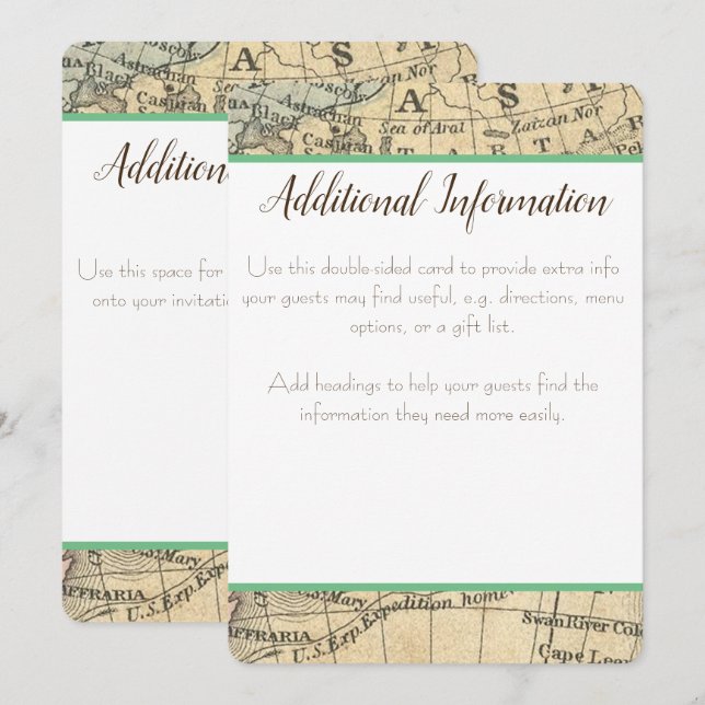 Cartão de Informação Adicional de Mapa Antigo (Frente/Verso)