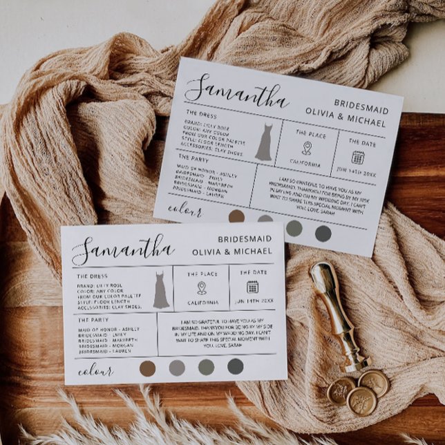 Cartão de Informação Bridesmaid, Cartão de Propost (Bridesmaid Information Card, Bridal Proposal Card, Invitation)