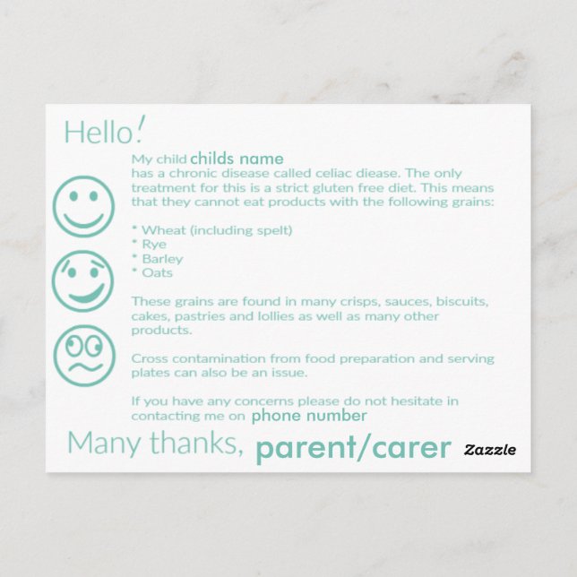 Cartão de informação Celiac (Verso)