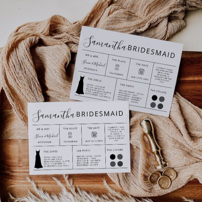 Cartão de Informação de Bridesmaid Editável, Parte (Editable Bridesmaid Information Card, Bridal Party Invitation)