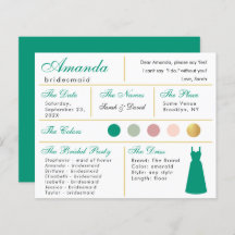 Cartão de Informação de Bridesmaid Emerald Green D