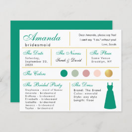 Cartão de Informação de Bridesmaid Emerald Green D