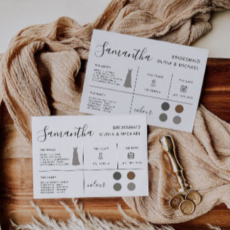 Cartão de Informação de Bridesmaid, Parte Bridal