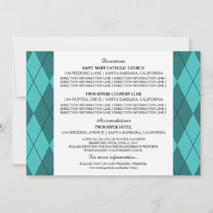 Cartão de Informação de Casamento Argyle Turquesa