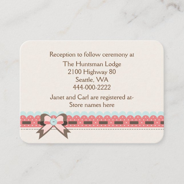 Cartão de Informação De Casamento Chic De Algodão  (Frente)