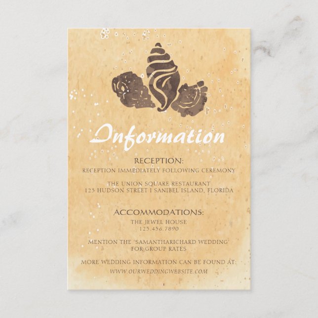 Cartão de Informação de Casamento de Areia e Coste (Frente)