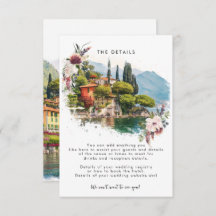 Cartão de informação de casamento do Lago Como Itá