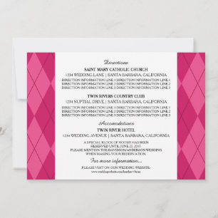 Cartão de Informação de Casamento Pink Argyle
