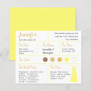 Cartão de Informação de Cor de Vestido Amarelo das