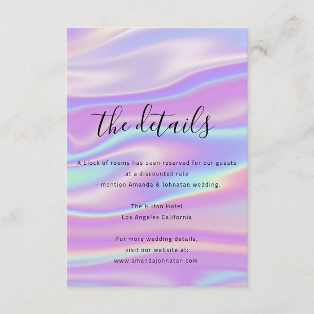 Cartão de Informação de Envio de Casamento Holográ (Frente)