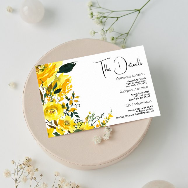 Cartão de informação floral botânico amarelo alara (Orange yellow summer botanic floral Details)