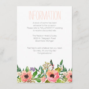 Cartão de informação floral do casamento da