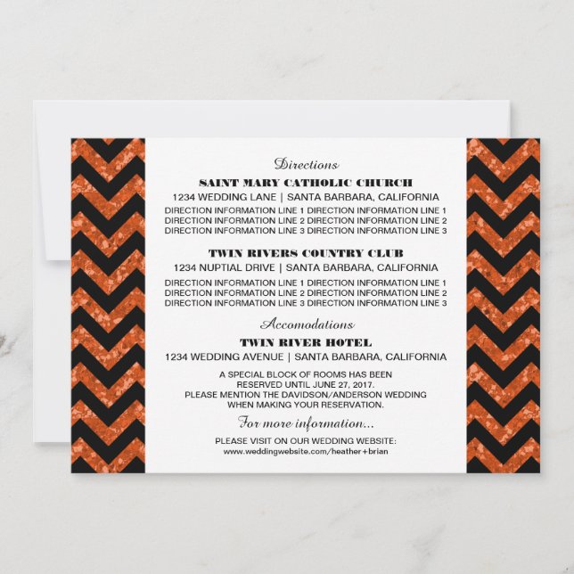 Cartão de Informação Glitter Chevron Laranja (Frente)