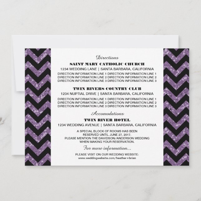 Cartão de Informação Glitter Chevron Roxo (Frente)