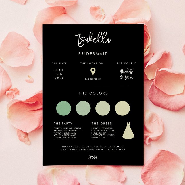 Cartão de informação Moderno de Bridesmaid Preto C (Criador carregado)