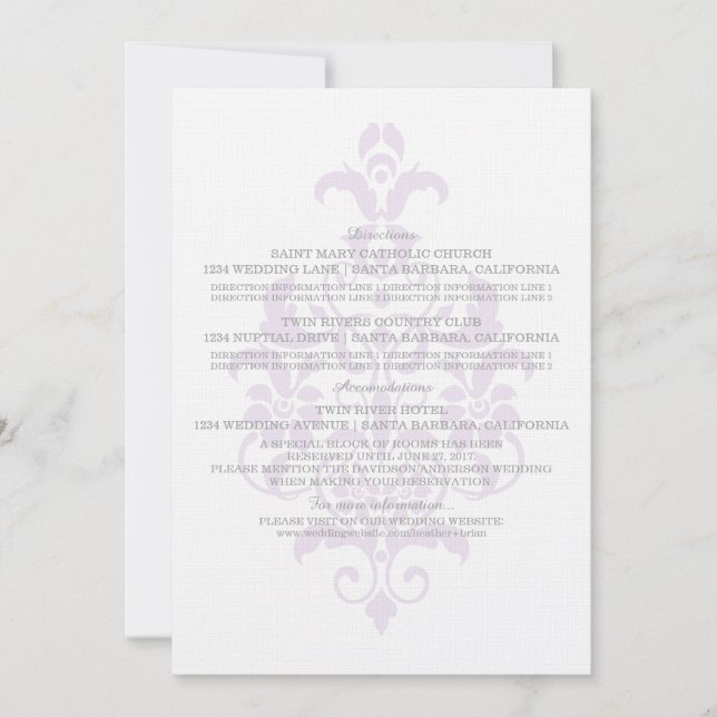 Cartão de Informação Subtle Damask Roxo (Frente)