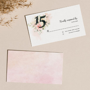 Cartão De Informações 15 Floral Rosa Birthday Quinceanera RSVP