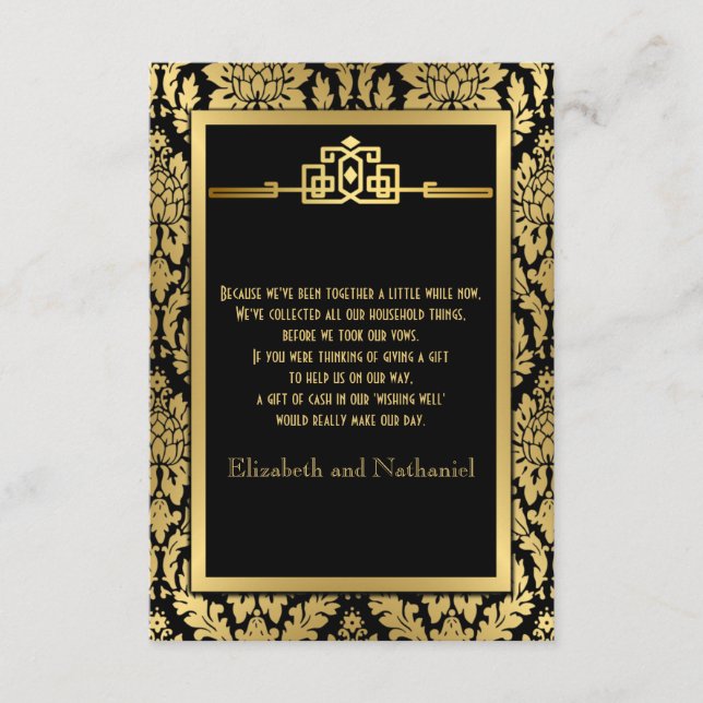 Cartão De Informações 1920 Romance ouro Art Deco Wishing Bem Card (Frente)