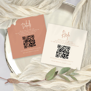 Cartão De Informações 2 Códigos QR Terracotta Cream Detalhes de Casament