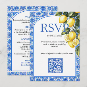 Cartão De Informações 🌈 2em1 RSVP+Detalhes Azul & Limone Romance