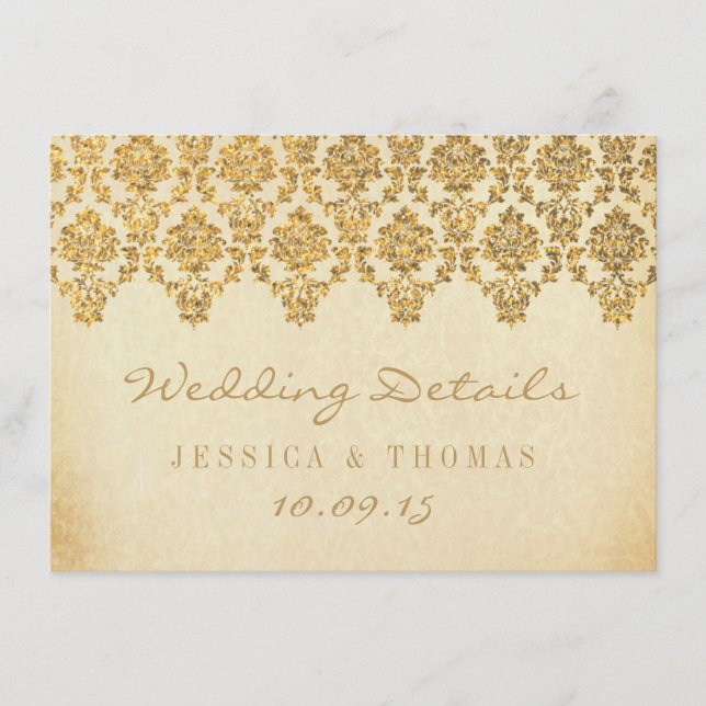 Cartão De Informações A Coleção de Casamento Damasco Dourado Vintage Gla (Frente)