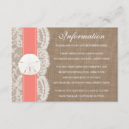 Cartão De Informações A Coleção de Casamento de Praia do Dólar de Areia 