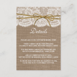 Cartão De Informações A Coleção de Casamentos do Arco Rustic Twine