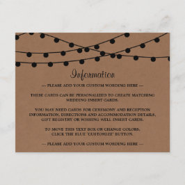 Cartão De Informações A Coleção de Casamentos Rustic Kraft String Lights