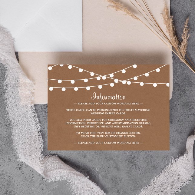Cartão De Informações A Coleção de Casamentos Rustic Kraft String Lights (Criador carregado)