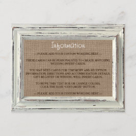 Cartão De Informações A Coleção de Casamentos Rustic White Frame & Burla