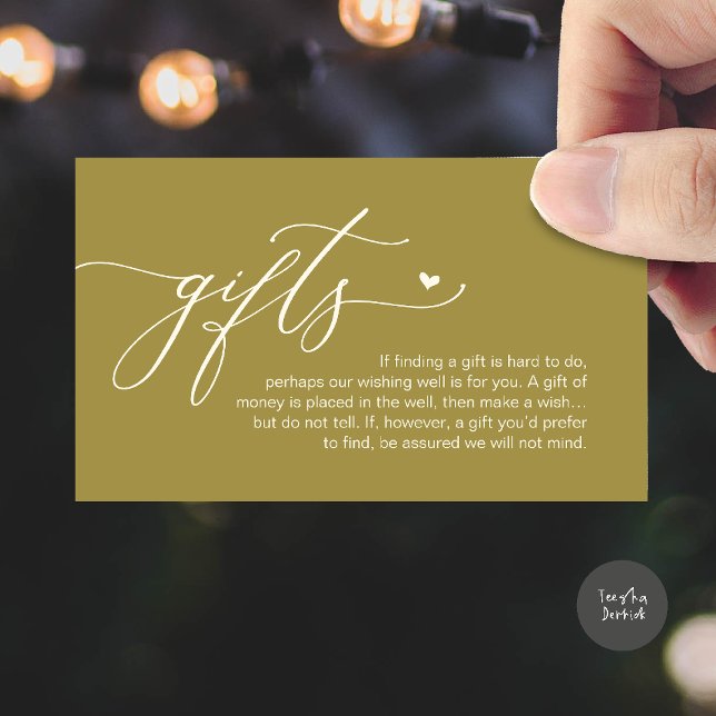 Cartão De Informações A note on gifts, Modern Romantic Wedding  (A note on gifts, Modern Romantic Wedding Enclosure Card in Retro Vintage Classy Gold)