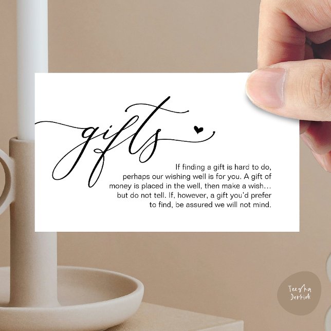 Cartão De Informações A note on gifts, Modern Romantic Wedding  (A note on gifts, Modern Romantic Wedding Enclosure Card in Black and White)