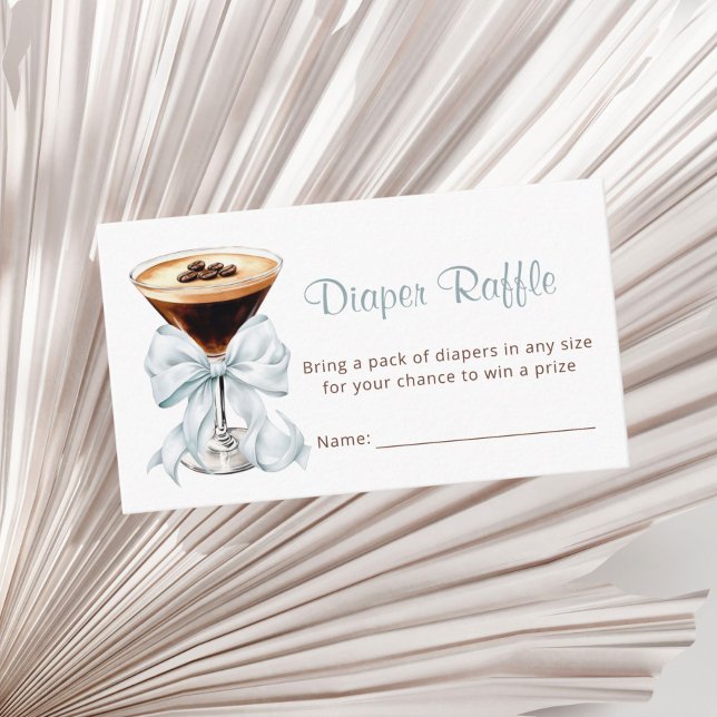 Cartão De Informações A Tini One Martini Diaper Raffle Baby Shower (Blue Bow Espresso Martini Diaper Raffle Baby shower)