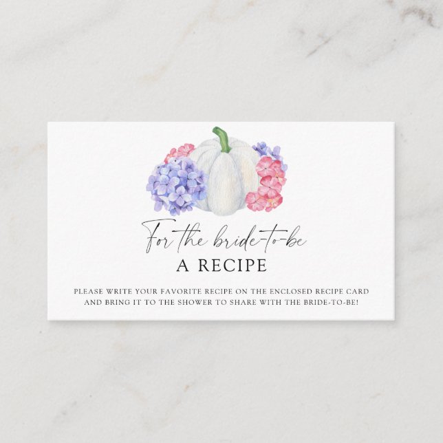 Cartão De Informações Abóbora branca - Receita para a noiva ser (Frente)